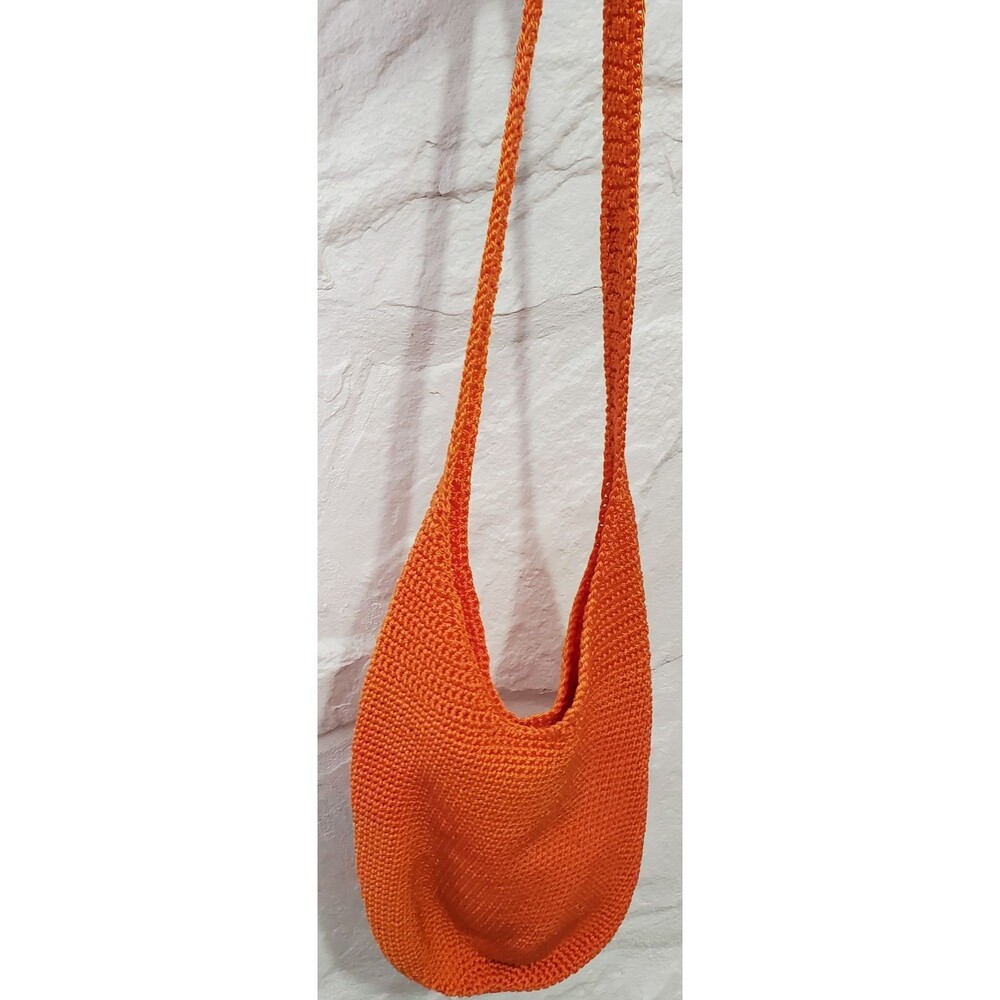 Vintage Chateau Shoulder Bag Crossbody Orange Hand Crocheted Boho Retro Y2K 80s - Picture 2 of 10